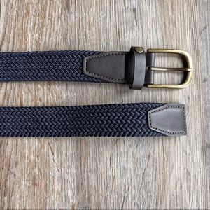 Mens Navy Belt | Size Large | Braided with Gold Buckle and Leather Detail